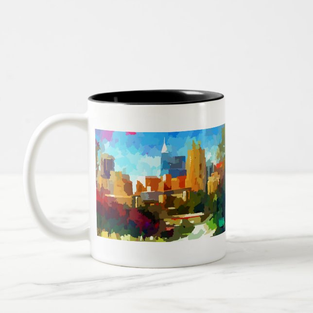 Downtown Raleigh North Carolina Skyline Two-Tone Coffee Mug (Left)