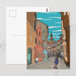 Downtown Riga Latvia Cityscape Illustration Postcard