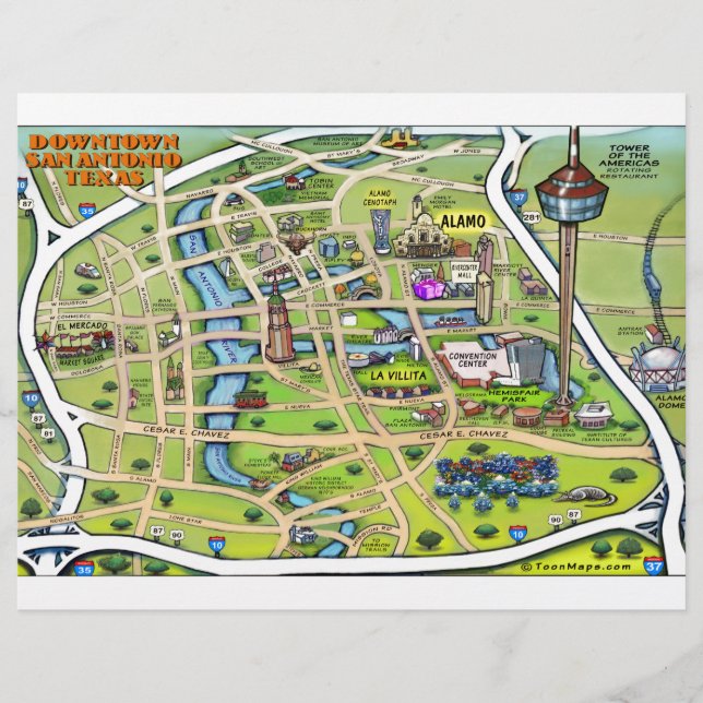 Downtown San Antonio Cartoon Map (Front)