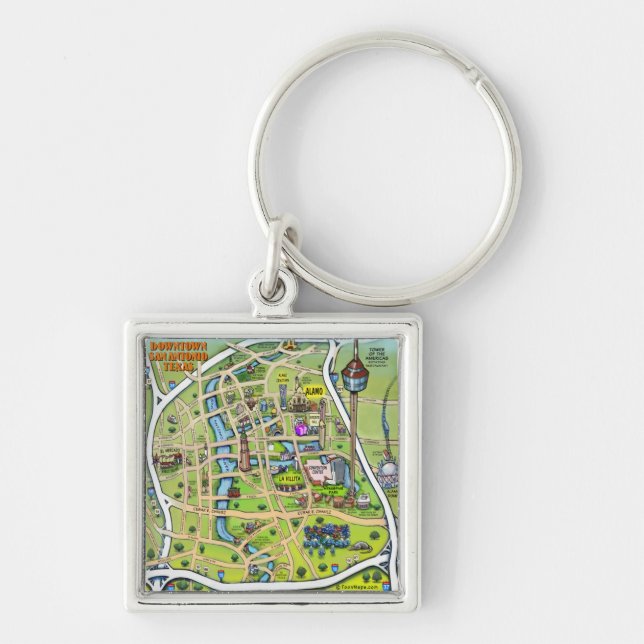 Downtown San Antonio Cartoon Map Key Ring (Front)