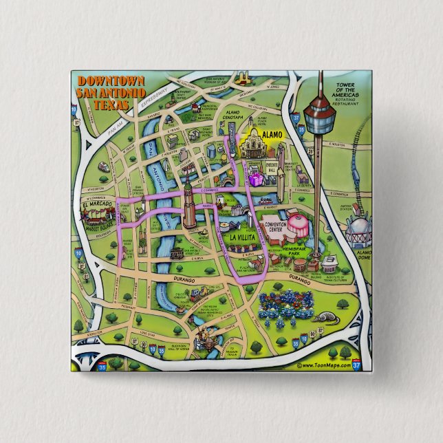 Downtown San Antonio Texas 15 Cm Square Badge (Front)