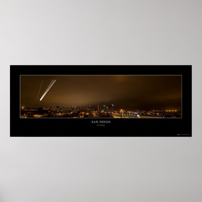 Downtown San Diego Night Panorama Poster (Front)