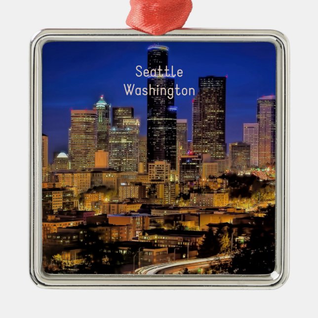 Downtown Seattle, cityscape photograph, Metal Ornament (Front)