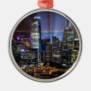 Downtown Singapore city at night Metal Ornament