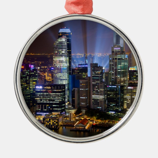 Downtown Singapore city at night Metal Ornament (Front)