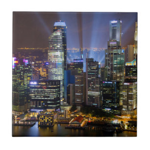 Downtown Singapore city at night Tile