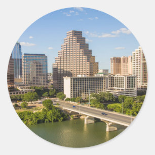 Downtown Skyline on Lady Bird Lake Classic Round Sticker