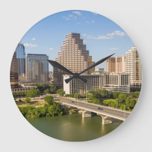 Downtown Skyline on Lady Bird Lake Large Clock