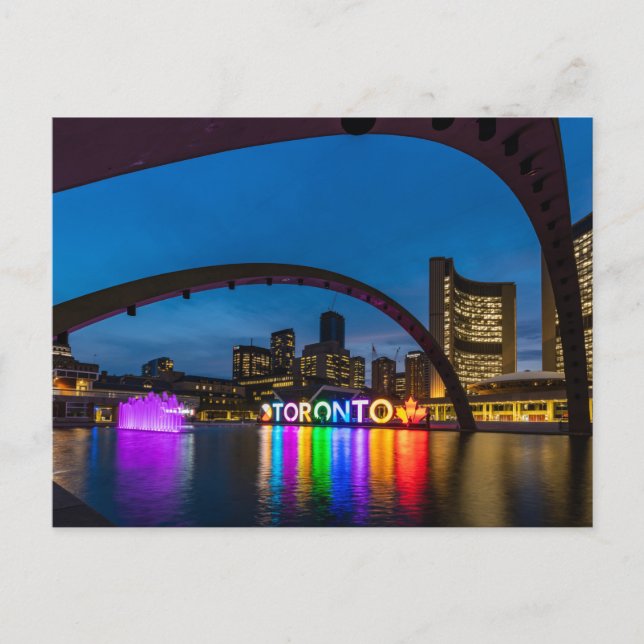 Downtown Toronto by night postcard (Front)