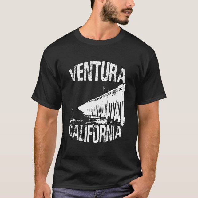 Downtown Ventura California Grungy Pier & Beach T-Shirt (Front)