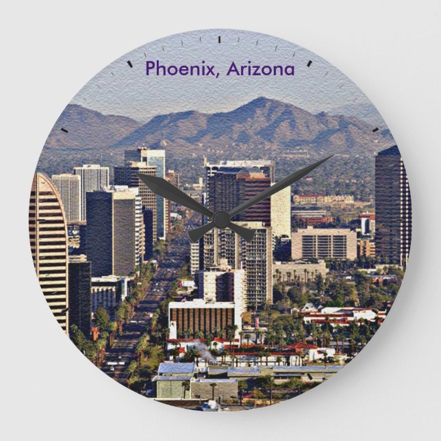 Downtown View of Phoenix, Arizona Large Clock (Front)