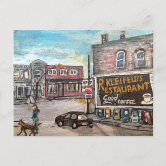 Downtown Willoughby, Dog Walk Painting Postcard (Front)