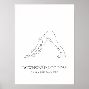 Downward Dog Pose Yoga Minimalist Black Line Art Poster