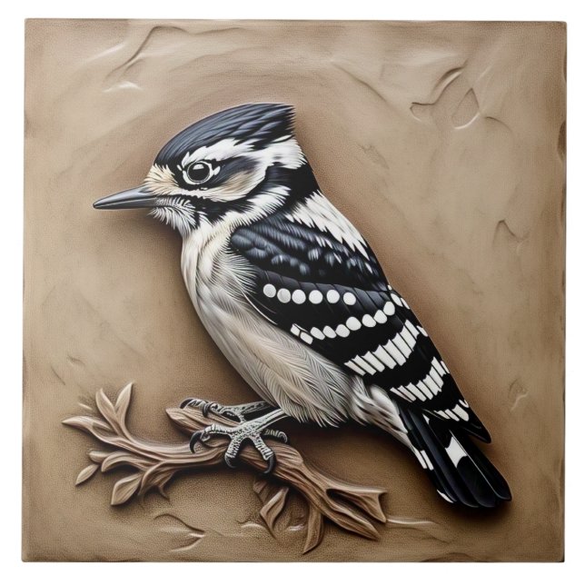 Downy Woodpecker - Arts And Crafts Ceramic Tile (Front)