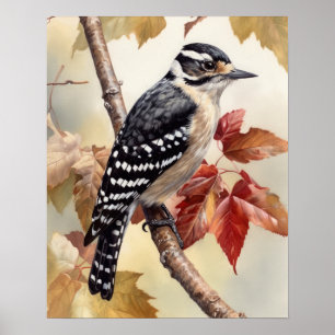 Downy Woodpecker Bird Art Print Poster