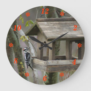 Downy Woodpecker Clock- choose size & shape Large Clock
