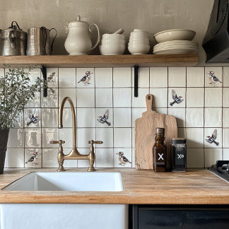 Downy Woodpecker in flight Ceramic Tile
