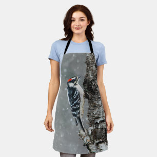 Downy Woodpecker in Snow - Original Photograph Apron