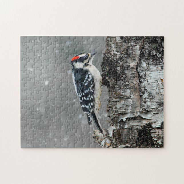 Downy Woodpecker in Snow - Original Photograph Jigsaw Puzzle (Horizontal)
