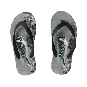 Downy Woodpecker in Snow - Original Photograph Kid's Thongs