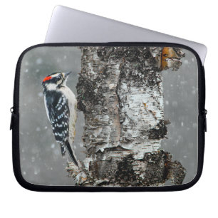Downy Woodpecker in Snow - Original Photograph Laptop Sleeve