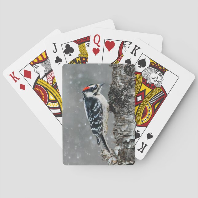 Downy Woodpecker in Snow - Original Photograph Playing Cards (Back)