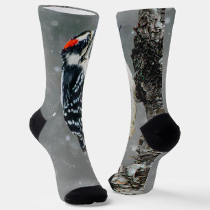 Downy Woodpecker in Snow - Original Photograph Socks