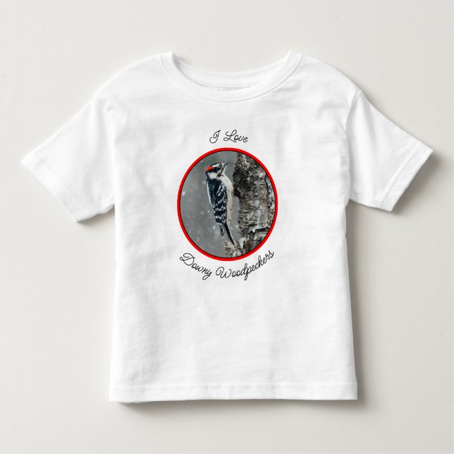 Downy Woodpecker in Snow - Original Photograph Toddler T-Shirt (Front)