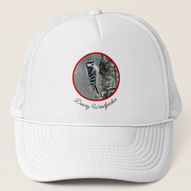 Downy Woodpecker in Snow - Original Photograph Trucker Hat (Front)