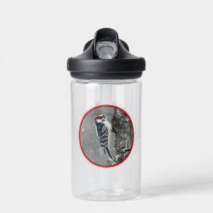 Downy Woodpecker in Snow - Original Photograph Water Bottle