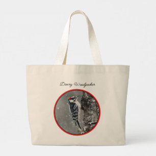 Downy Woodpecker in Winter Original Photograph Large Tote Bag
