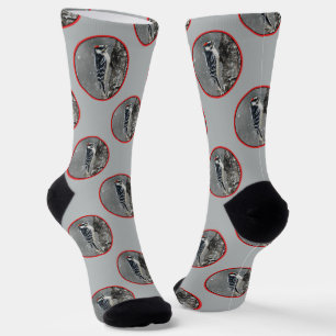 Downy Woodpecker in Winter Original Photograph Socks
