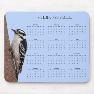 Downy Woodpecker on a Tree – 2026 Calendar Mouse Pad