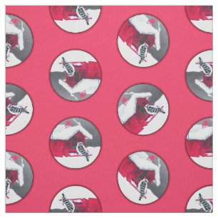 Downy Woodpecker on Red Feeder Original Bird Art Fabric