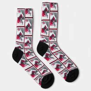 Downy Woodpecker on Red Feeder Original Bird Art Socks