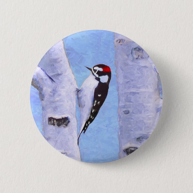 Downy Woodpecker Painting - Original Bird Art 6 Cm Round Badge (Front)