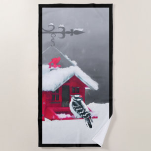 Downy Woodpecker Painting - Original Bird Art Beach Towel