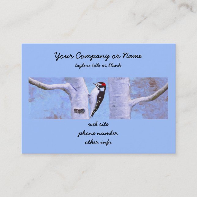 Downy Woodpecker Painting - Original Bird Art Business Card (Front)