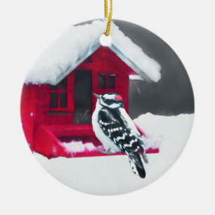 Downy Woodpecker Painting - Original Bird Art Ceramic Ornament