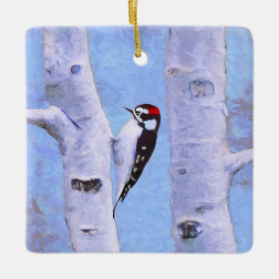 Downy Woodpecker Painting - Original Bird Art Ceramic Ornament