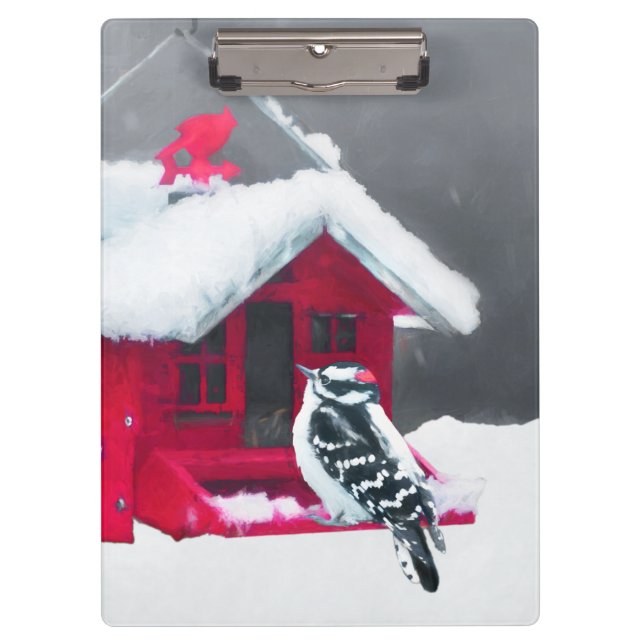 Downy Woodpecker Painting - Original Bird Art Clipboard (Front)