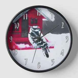Downy Woodpecker Painting - Original Bird Art Clock