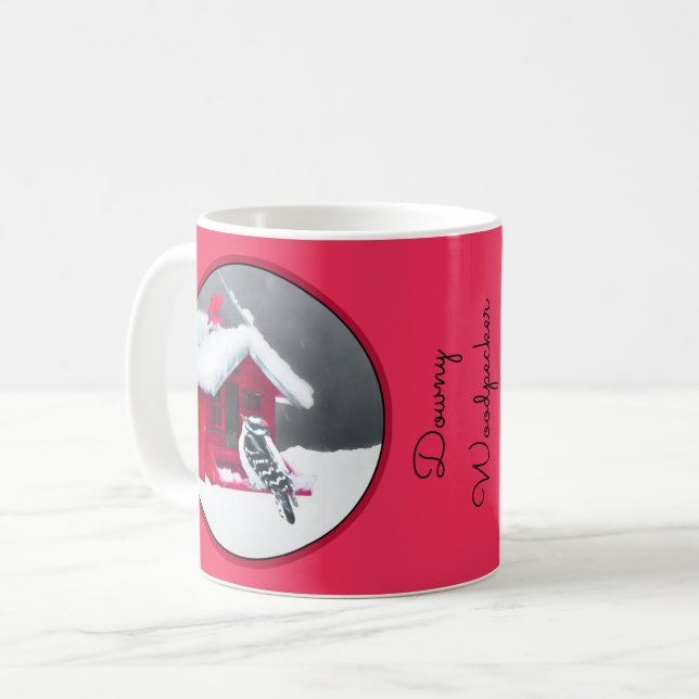 Downy Woodpecker Painting - Original Bird Art Coffee Mug (Front Left)