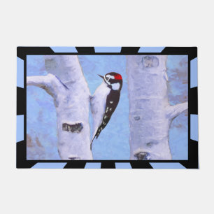 Downy Woodpecker Painting - Original Bird Art Doormat