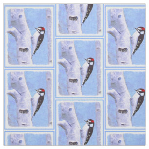 Downy Woodpecker Painting - Original Bird Art Fabric