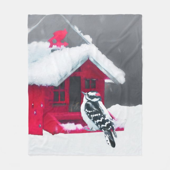 Downy Woodpecker Painting - Original Bird Art Fleece Blanket (Front)