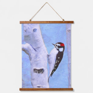 Downy Woodpecker Painting - Original Bird Art Hanging Tapestry