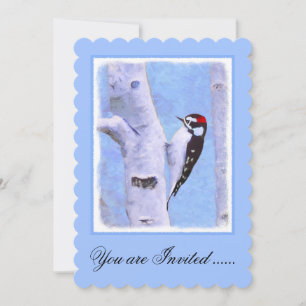 Downy Woodpecker Painting - Original Bird Art Invitation