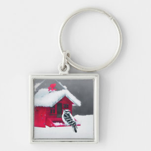Downy Woodpecker Painting - Original Bird Art Key Ring