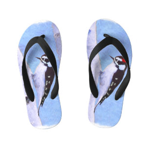 Downy Woodpecker Painting - Original Bird Art Kid's Thongs